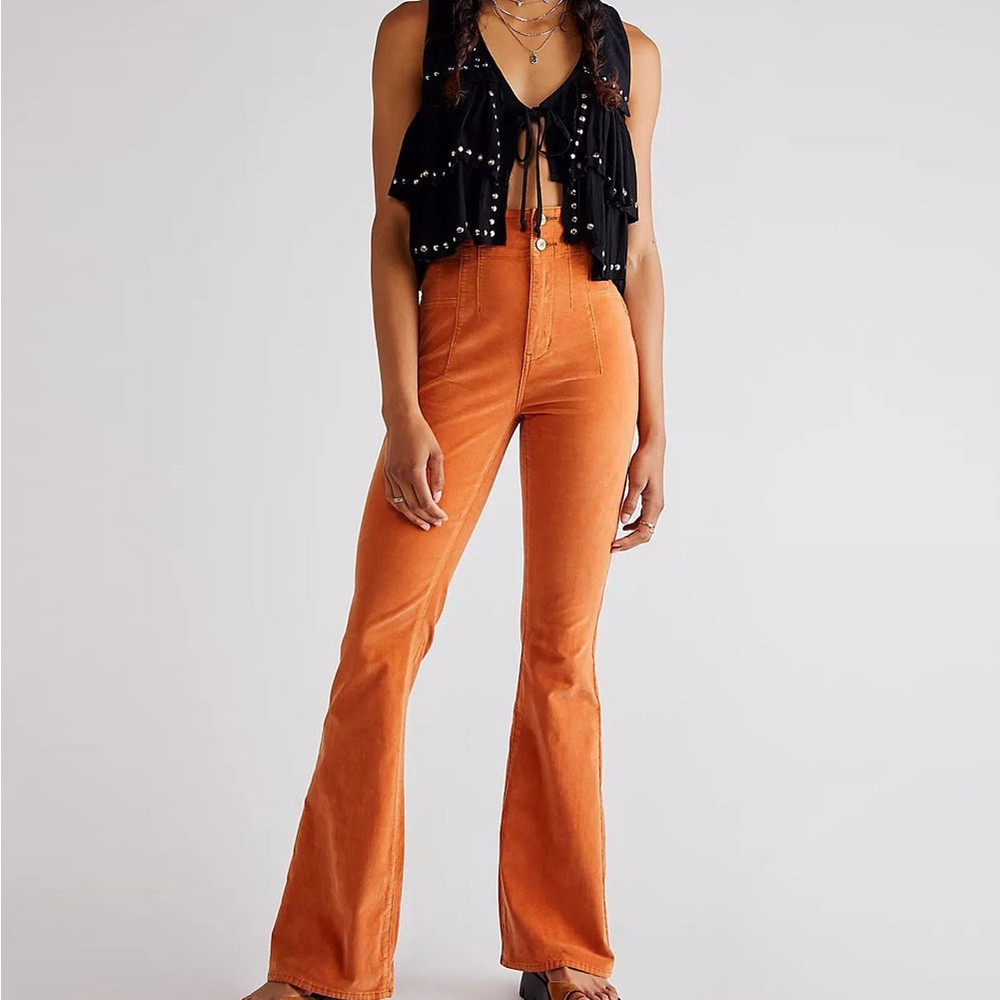 We The Free Jayde Corduroy Flare Stretch Pants in Orange (NWT)